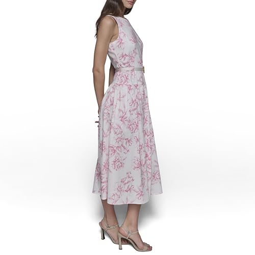 Image of Karl Lagerfeld Women's Sleeveless Boat Neck Drop Waist Belted Midi Dress
