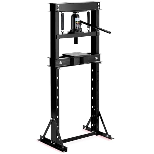 Image of Garvee Hydraulic Press 12 T, Hydraulic Shop Press, H Frame Benchtop Hydraulic Press with 2 Press Plates, Garage Floor Shop Press, Adjustable Work Table Height, Heavy Duty Press, Black