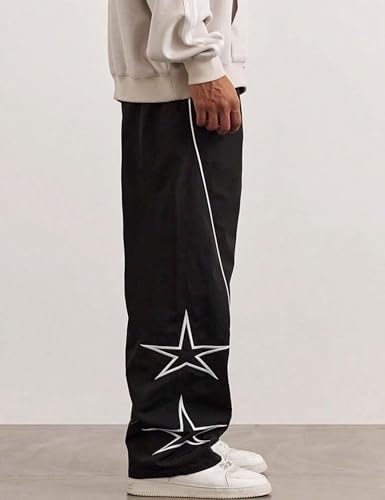 FCOOLYEET Men's Star Pants Y2K Wide Leg Graphic Sweatpants Baggy Striped Pant Lightweight Drawstring Track Pants4