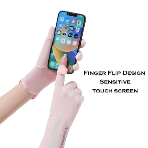 Image of LUVINA 2 PCS Hand Gloves for UV Sun Protection, Breathable Sunscreen Driving Glove Cooling Arm Full Finger, Ice Silk Non-Slip Touch Screen Anti Uv Glove (Pink, Gloves)