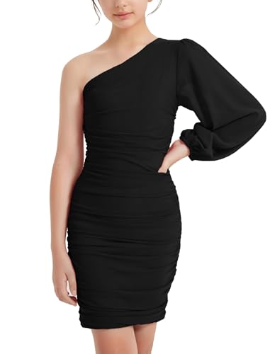EXARUS Girls Formal Dress Teen Long Sleeve/Cami/One Shoulder Dance Tweens Party Tight Bodycon Cocktail Dresses