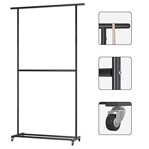 Sywhitta 2-JHLYJ Double Rod Clothing Garment Rack, Rolling Clothes Organizer On Wheels For Hanging Clothes, Easy To Assemble, Adjustable thumb #4