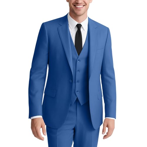 Men's Slim Fit 3-Piece Suit for Men Single Button Tuxedo Jacket Blazer Vest Trouser Set Wedding Prom Party Business