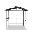 Outdoor Patio Grill Gazebo Canopy, 7'x5' Barbecue Gazebo Shelter with Side Shelves and Hanging Rods, Permanent Steel Frame Pavilion with Double Polycarbonate Hardtop for Backyard, Patio and Deck