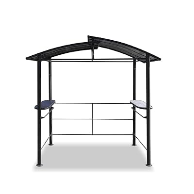 Outdoor Patio Grill Gazebo Canopy, 7'x5' Barbecue Gazebo Shelter with Side Shelves and Hanging Rods, Permanent Steel Frame Pavilion with Double Polycarbonate Hardtop for Backyard, Patio and Deck