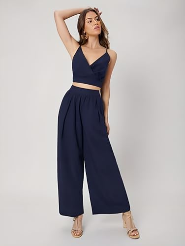 Image of Women's Two-Piece Co-ord Sets-Crop Top and Wide-Leg Pants-Stylish Casual Matching Outfits