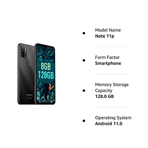 Ulefone Note 11P 4G Unlocked Cell Phones, 6.55' Hd+ Ultra-Large Screen 48Mp Ai Quad Camera, Android 11 Octa-Core 8Gb + 128Gb,4500Mah Big Battery, Face Unlock Finger Reader Unlocked Smartphones - Black #TOP7