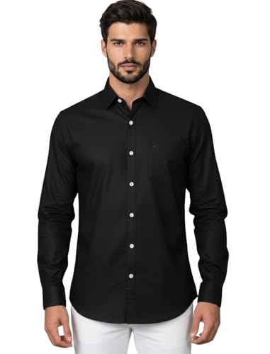 Image of Full Sleeve Black Formal Shirt for Men Cotton Regular Fit Casual - Pure Premium Branded Shirts for Men Formal Stylish Slim Plain Solid Man Wear as Office and Party