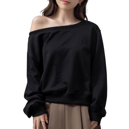 [DAYCLOSET] スウェット ワンショルダー プルオーバー 2way ショート丈 レディース 防寒 中厚手 春秋冬 tops2145 (JP, アルファベット, M, 標準, ブラック) - DAYCLOSET - 商品画像