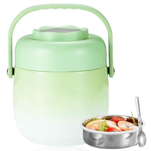 Boîte Alimentaire Isotherme 1500 ml, Récipient Isotherme en Acier Inoxydable, Boite Isotherme Repas Chaud avec Cuillère Pliante, Boite Repas Isotherme pour Ecole, Bureau, Camping, Dégradé vert