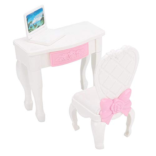 Hztyyier Doll House Accessories Mini Furniture Set Computer Desk Chair Role Play Toy