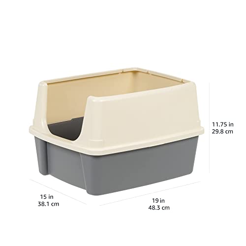 Image of Amazon Basics Large Cat Litter Box with High Sides, Open Top for Easy Access, Includes Scoop with Storage, 19 inch x 15 inch x 11.75 inch, Grey /Beige