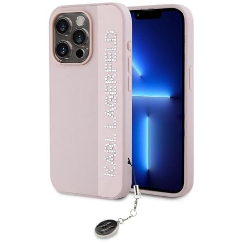 CG Mobile Karl Lagerfeld KLHCP15LPSAKDGCP Coque Rigide pour iPhone 15 Pro 6,1" Rose Saffiano Strass et breloque