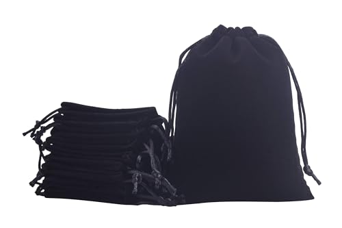 SZTTY 10-Pack Large Black Velvet Drawstring Bags 15x20cm | Reusable Jewelry Pouches for Gift Wrapping, Party Favors & Storage