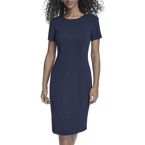 Image of Calvin Klein Women's Seamed Scuba Crepe Sheath Dress