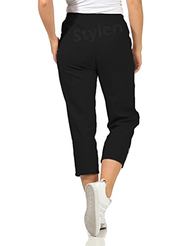 URBAN STITCH Womens Capri Trousers Ladies Three Quarter Soft 3/4 Cropped Pants UK Ladies Stretch Pull on Trousers Elasticated Waist Plus Size Summer Shorts (16, Black) - Image 4