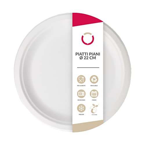 DOT Horeca Solutions 100 Piatti piani 22 cm Monouso in Bagassa 100% Compostabili Ecologici Resistenti e Sicuri per Alimenti, Feste Eventi Catering Stoviglie Biodegradabili Sostenibili Eco-Friendly Bio