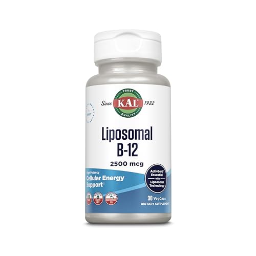 KAL Liposomal Vitamin B12 2500 mcg High Absorption Liposomal Technology Cellular Energy Support Vegan Capsules Gluten Free Made Without Soy 30 Servings