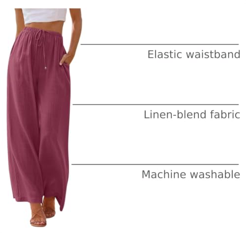 Image of LILLUSORY Women's Linen Summer Palazzo Pants Flowy Wide Leg Beach Pants with Pockets