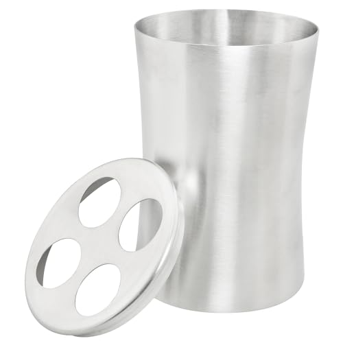 ZZLZX Stainless Steel Toothbrush Holder with Waistline and Four-Hole Cup Lid for Bathroom Vanity Countertop Rinse Toothbrushing Drinking Cup Storing Dental Accessories Organizing Makeup Brushes
