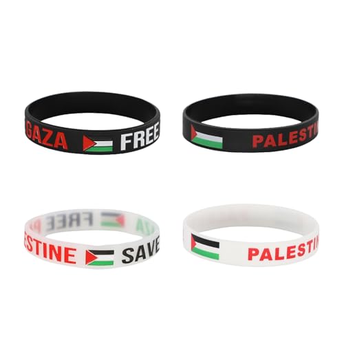 Caiyao 4/8Pcs Sports Silicone Wristbands - Free Palestine Bracelets for Women & Men - Water-proof Rubber Support Palestine Flag Bracelets