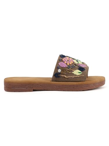 Image of The White Pole Handmade Embroidered Ethnic Flat Sandals For Womens And Girls