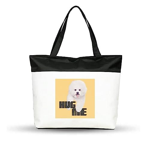 Hug White Dog Pet Care Art Deco Fashion Cotton Canvas Tote Bag Grocery Shopping