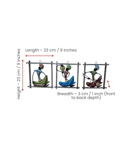 Image of Nagpuri Musician Metal Wall Frame Set | Handcrafted Tribal Musician Art Decor | Traditional Indian Folk Sculpture Frames for Home, Living Room, Office Wall Decoration (Set of Frames)