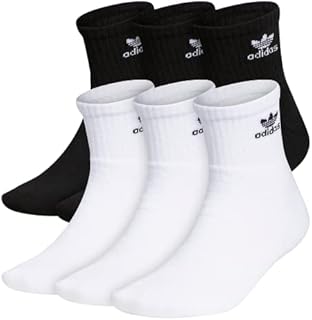 adidas Originals Trefoil Quarter Socks (6-Pair), White/Black, Large