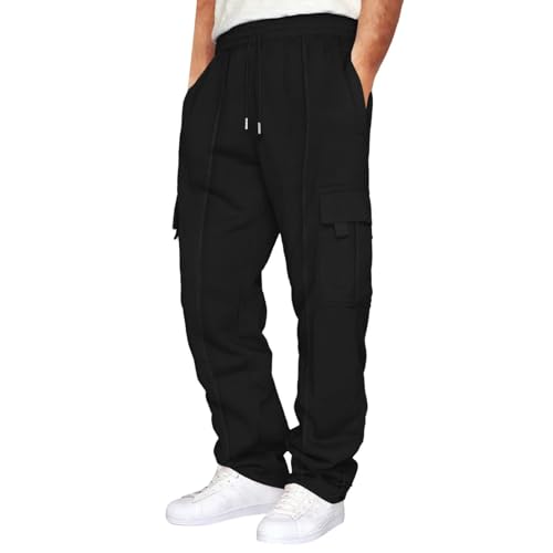 Men's Baggy Cargo Sweatpants Drawstring Waist Joggers Cotton Soft Athletic Pants with Pockets Workout, S-5XL