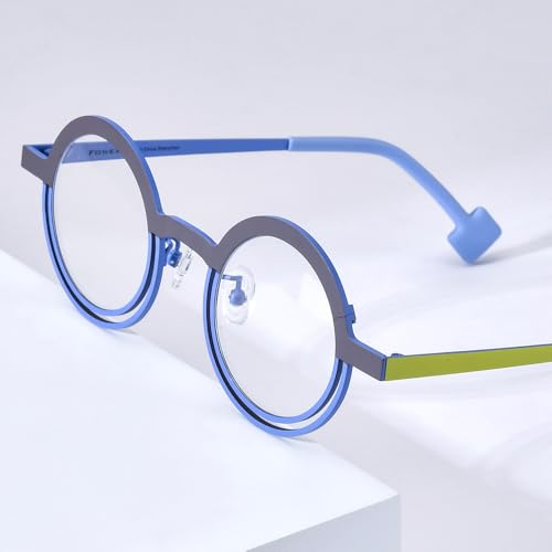 Image of FONEX Colorful Pure Titanium Glasses Frame Women Retro Round Eyeglasses