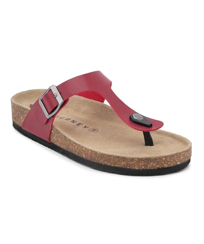 Image of HF JOURNEY Women's Cork Footbed Thong Sandal,Slip On Entry,(Size 36-41) PU, Casual Lounging Slipper, EVA Sole, Flat Heel, Anna Carina 2.0