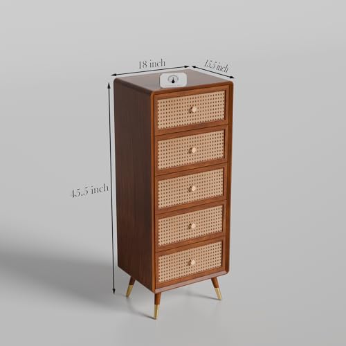 Image of Solid Sheesham Wood Chest of 5 Drawers | Multipurpose Console Dresser with 5-Compartment Storage Cabinet (Honey Finish, 5 Drawer Cabinet)