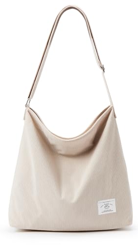 KALIDI Manchester-väska, axelväska med blixtlås, vattentät shoppingväska för damer, stor manchesteraxelväska, tygväska, crossbody, axelväska, handväska för arbete, kontor, resor, shopping, Beige