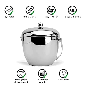 Apple Shape Mirror Finish Ice Bucket Double Wall Insulated Stainless Steel Ice Box with Tong - 1.8L Mirror Finish - Ideal for Home Bar Accessories - Perfect Ice Cube Box for Ice Bucket - Image 5 thumbnail