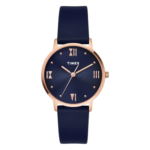 Image of TIMEX Analog Watch for Women with Blue Round Dial & Blue Leather Strap Band Water Resistant Women's Wrist Watches - TWEL15622