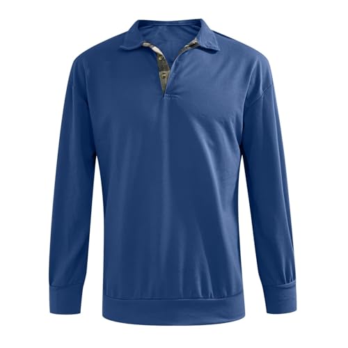 Generic Men's Long Sleeve Pullover Shirts-Casual Lapel Loose Fit Sweatshirts V Neck Quarter Button Comfy T Shirts Tops