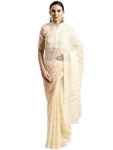 Image of AKHILAM Women's Brasso Saree With Unstiched Blouse Piece