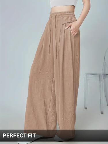 Image of GRECIILOOKS High Waist Polycotton Trousers for Women - Flared Parachute Pants with Side Pockets | Casual Travel Cargo Pants (Available in Plus Size and Value Pack)