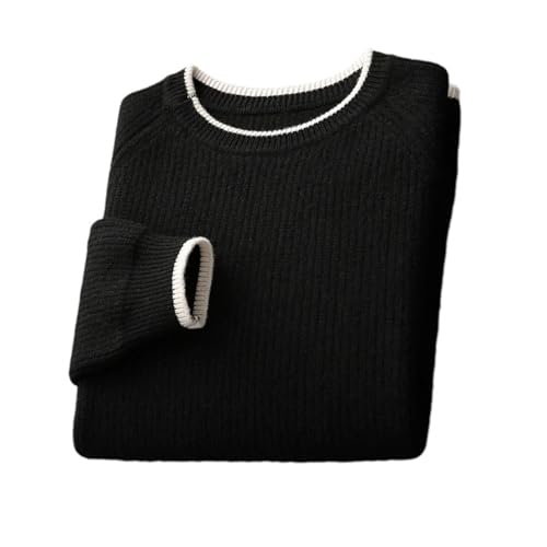 Men's Solid Merino Wool O Neck Loose Thick Pullover Color Blocked Sweater Casual Business Top
