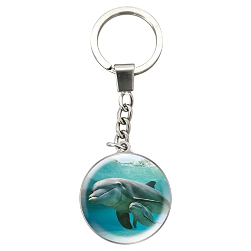 Deluxebase Magnidome Schlüsselanhänger Delphin Bezaubernder Glas-Schlüsselanhänger Delphin in Kuppelform mit Edelstahlkette