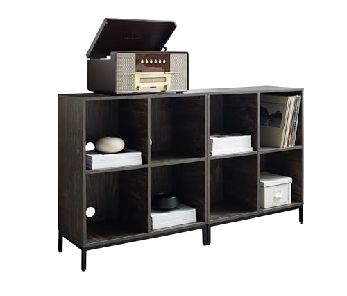 Crosley Furniture Jacobsen 2-Piece Vinyl Record Storage Cube Bookcase Set and Record Player Stand, Brown Ash