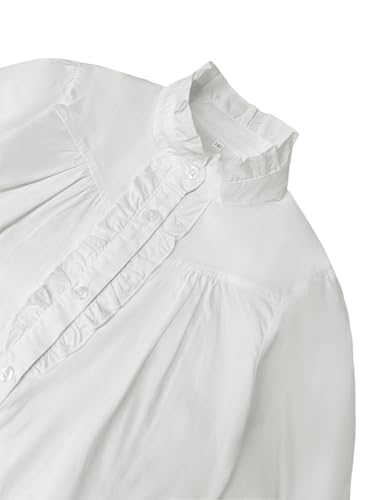 Image of Girls Button Down Shirt Puff Sleeves Blouse Summer Cute Top Doll Collar School Uniform, 4-13Y