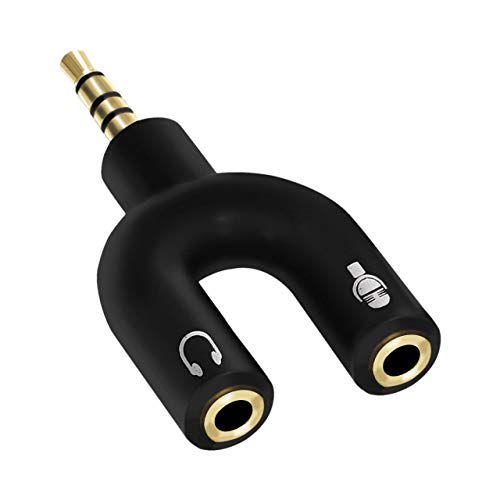 Image of FENTICO Headset Splitter Headphone Microphone Adapter, U Shape 3.5mm 4 Pole Male to 2 x 3 Pole Female Y Splitter for Audio Stereo Headphone and MIC for Phones, Computers, MP3, Tablet (Random Colors)