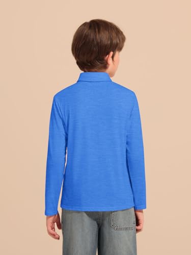 Image of Haloumoning Boys Long Sleeve Polo Shirts Kids Casual Button School Uniform Shirts with Chest Pocket 5-14 Years