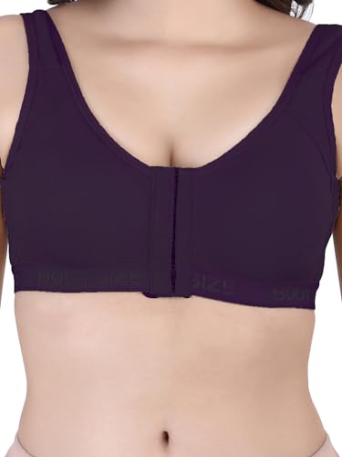 Image of BODYSIZE Cotton Front Open Sports Bra for Women Daily Use | Non-Wired Sweat Absorbent Seamless Bra | Full Coverage Regular Wear Comfortable and Convenient with Back Support Suitable for Gym, Yoga