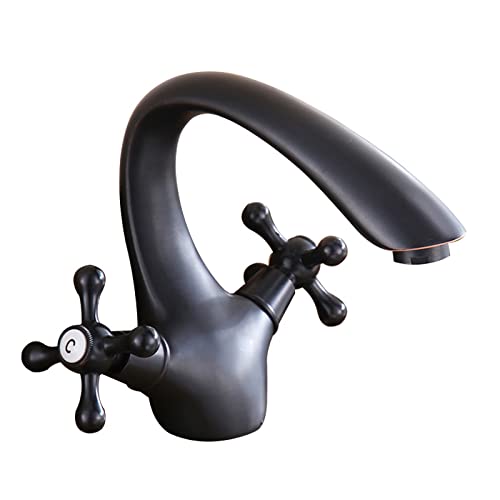 Faucet Robinet de salle de bain vintage en laiton avec mitigeur à double poignée croisée, mitigeur monotrou froid et chaud pour lavabo de salle de bain, robinet de vanité vintage en finition dorée.