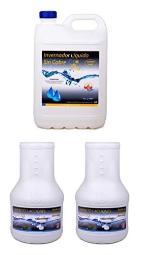 Kit invernaje Piscinas Grandes 2 DOSIFICADORES INVERNADA AQUAPOOL 4 KG + INVERNADOR LÍQUIDO SIN Cobre 5 litros - Tratamientos sin Cobre - Apto Piscinas Liner
