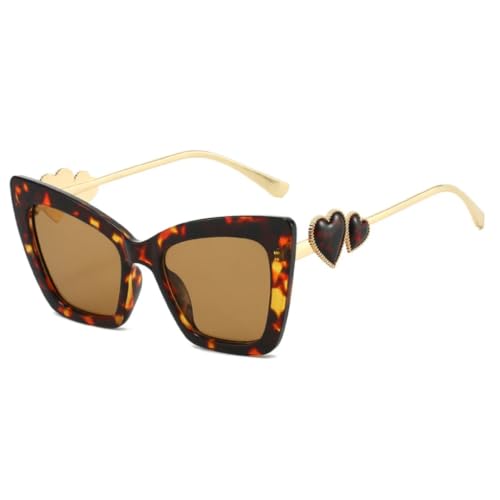 HFVURJ Gafas de sol de lujo de metal extragrandes estilo ojo de gato para mujer y hombre, ideales para conducir, protección UV400 (Leopardo Té)