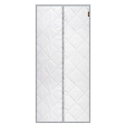MAGZO Magnetic Thermal Insulated Door Curtain, Fits Door Size 38'' x 83'' Durable Oxford Center Opening Padded Door Curtain, Thicken White Silk Cotton Insulation and Cold-Proofing